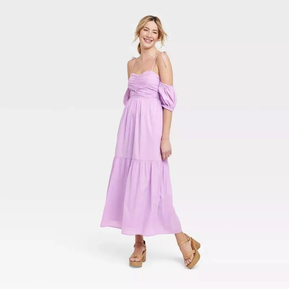 Lilac Off-shoulder Tiered Maxi Dress Size S